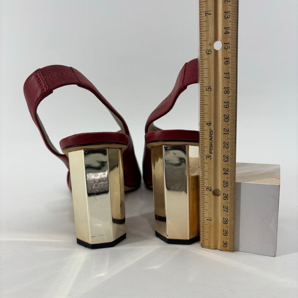 Donald Pliner Womens Size 9.5 Red Open Toe Pumps Slingback Gold Heels - Picture 4 of 13